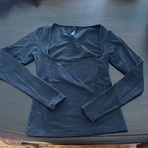 SKIMS Black Onyx Cotton Sqaureneck Long Sleeve Top S